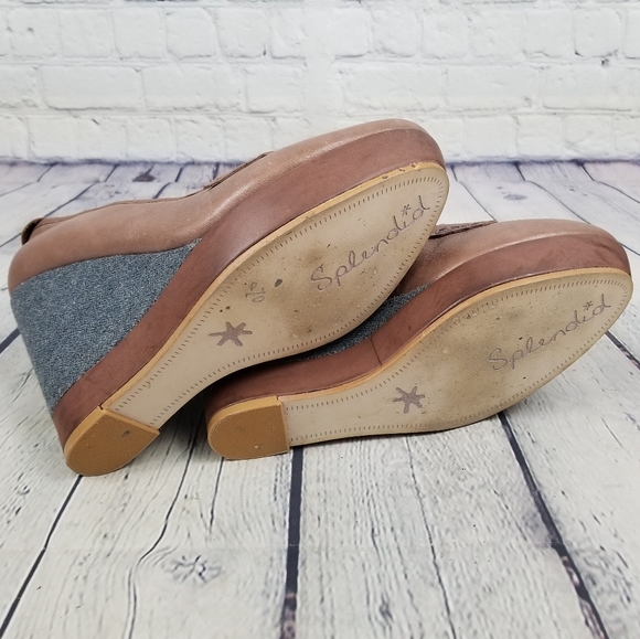 SPLENDID | herringbone fabric & leather slip-on wedge preppy loafers shoes - Picture 8 of 11